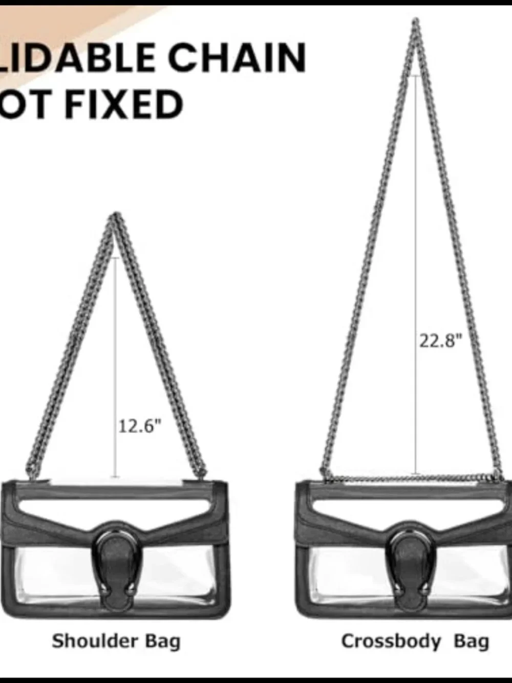 Clear PVC Vegan Leather Hobo Handbag Chain Strap Shoulder Bag